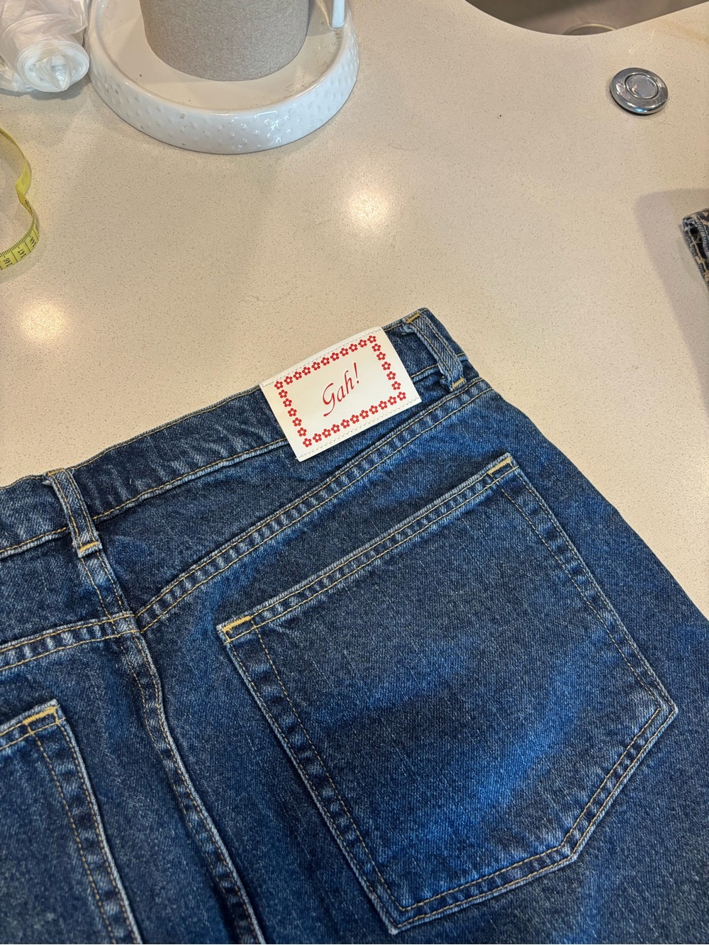 Lisa says gah! Dark Blue Denim Mini Skirt with Waist Tie - Picture 4 of 6